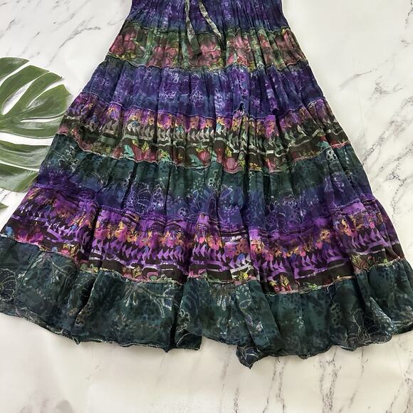 Kaaku Womens Vintage 90s Boho Festival Midi Dress Size M Purple Green Tie Dye - Picture 11 of 12